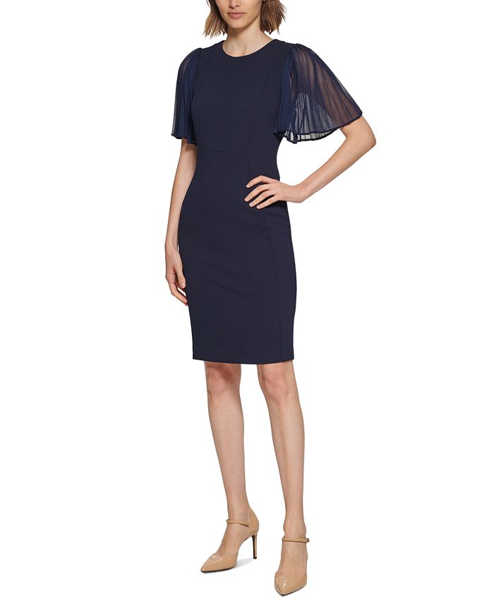 Calvin Klein Women's Pleated Illusion-Sleeve Sheath Dress & Reviews -  Dresses - Women - Macy's
