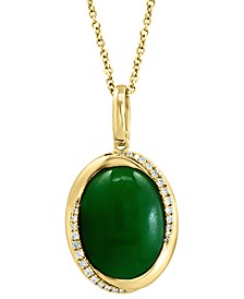EFFY® Jade & Diamond (1/8 ct. t.w.) 18" Pendant Necklace in 14k Gold