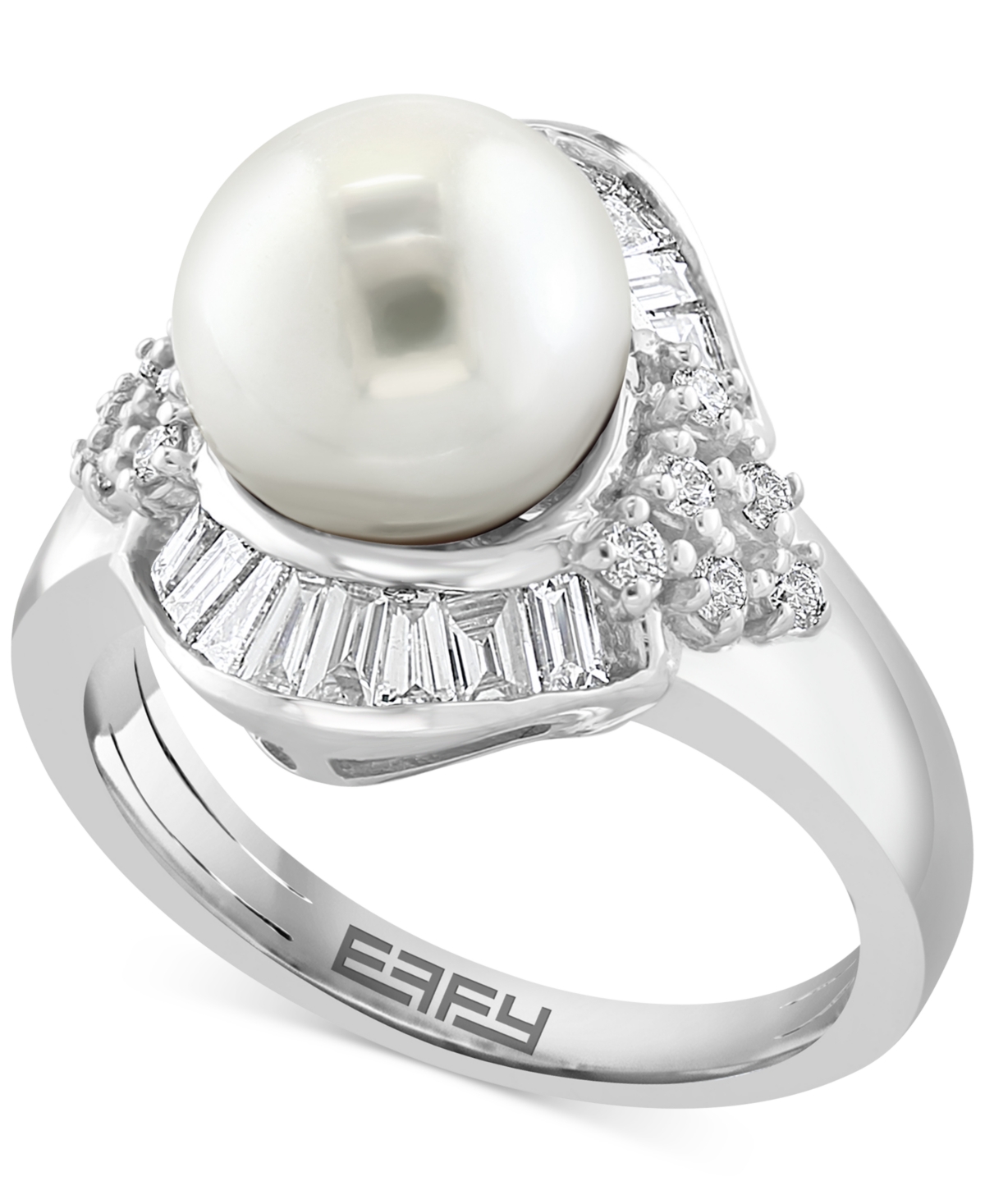 Effy Collection Effy Cultured Freshwater Pearl (11mm) & Diamond (1 Ct. T.w.) Halo Ring In 14k White Gold