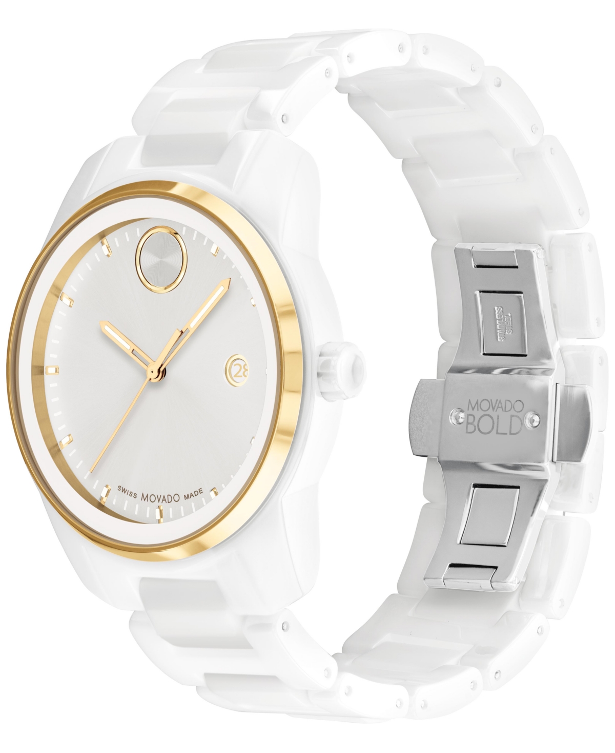 Shop Movado Men's Swiss Bold Verso White Ceramic Bracelet Watch 42mm
