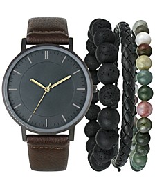 Men's Black Faux Leather Strap Watch 42mm Gift Set, Created for Macy's