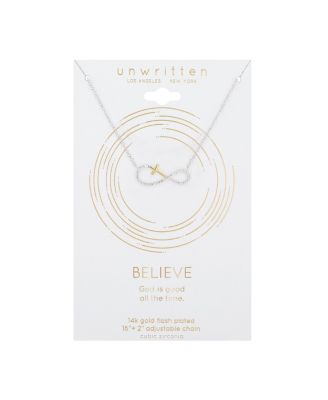 14K Gold Flash Plated Cubic Zirconia Cross Infinity Pendant Necklace