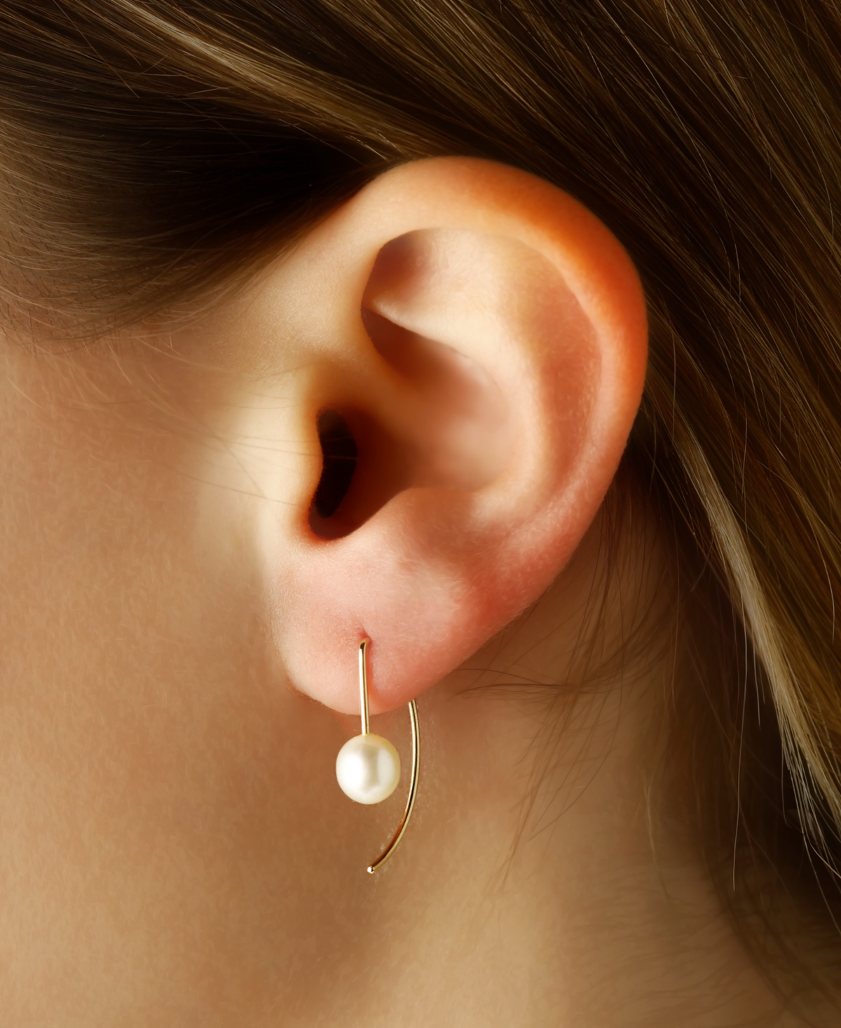 Cultured Freshwater Pearl (10 x 8mm) Wire Threader Earrings in 14k Rose- Gold