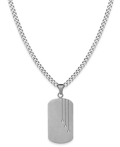 Sutton by Rhona Sutton Men's Stainless Steel Cubic Zirconia Dog Tag Pendant Necklace