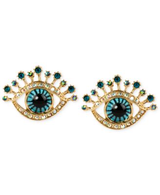 Betsey Johnson Gold-Tone Glass Stone and Enamel Eye Stud Earrings ...
