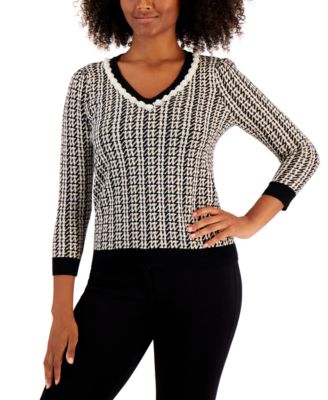Charter Club - Petite Jacquard V-Neck Sweater