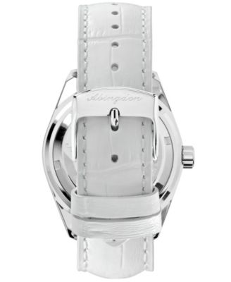Women's Amelia GMT Multifunctional Genuine White Calf Leather Strap Watch 40mm