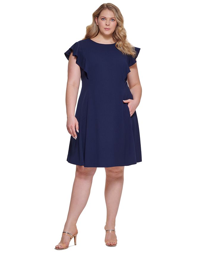 Ruffle sleeve fit and cheap flare dress