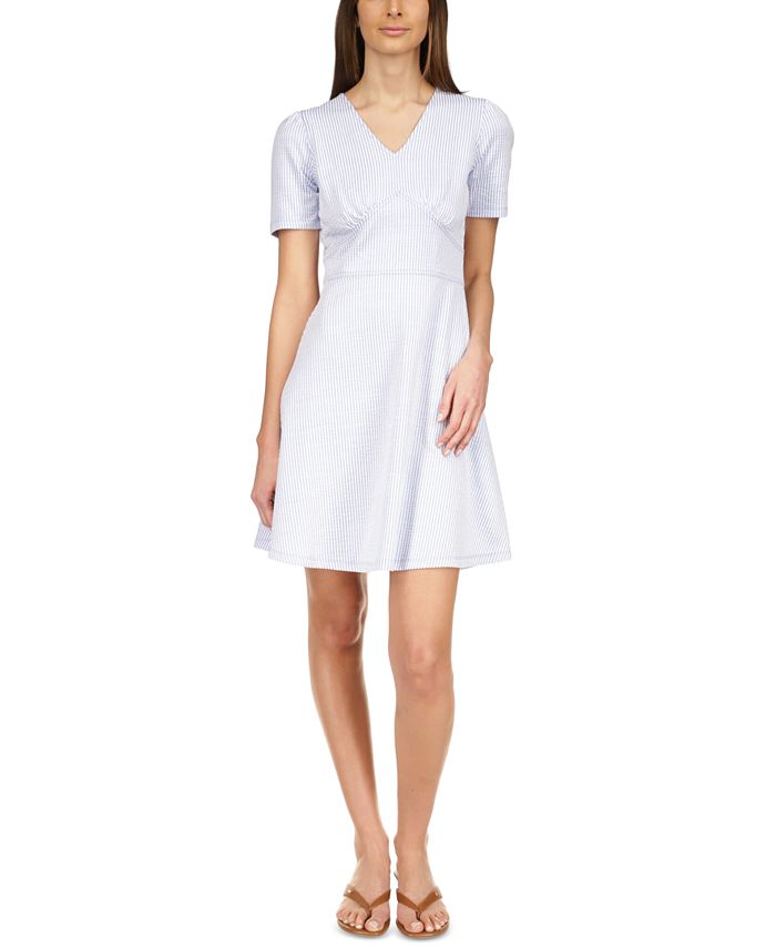 Robe Fille Justice Taille 12 - Imprimé Rayures Vert Menthe/noir, Sans Manches, Très Bon état