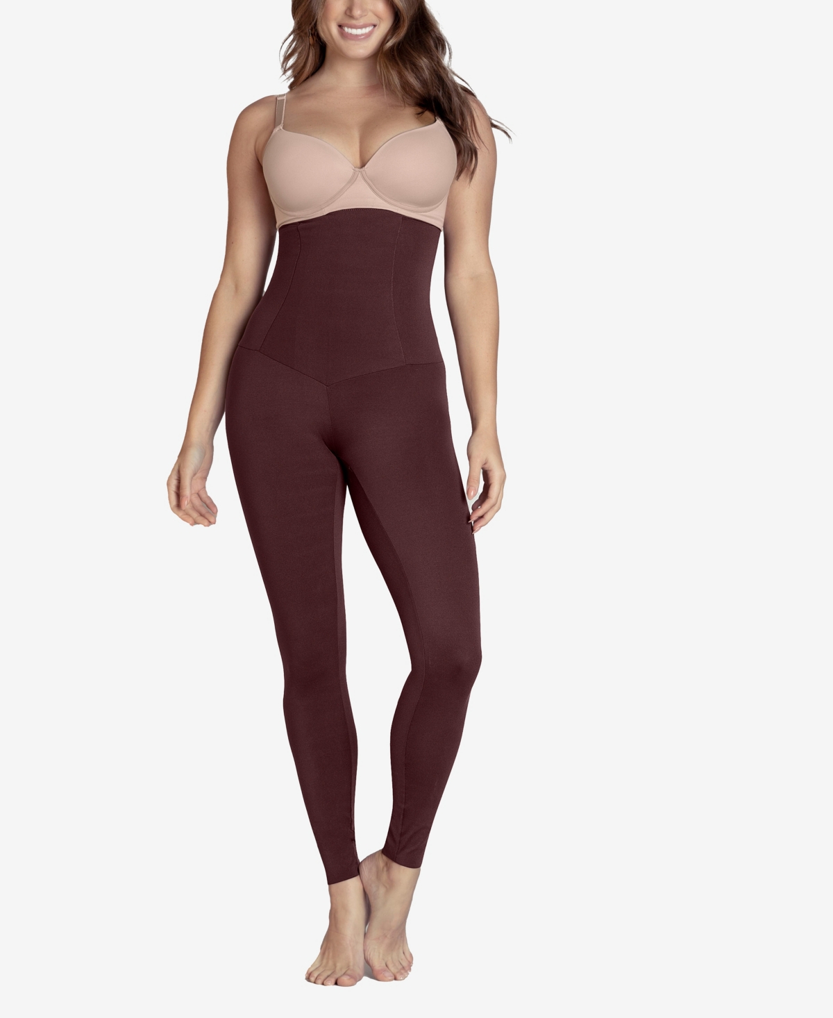 Leonisa Women's Extra High Waisted Firm Compression Legging in Dark Wine