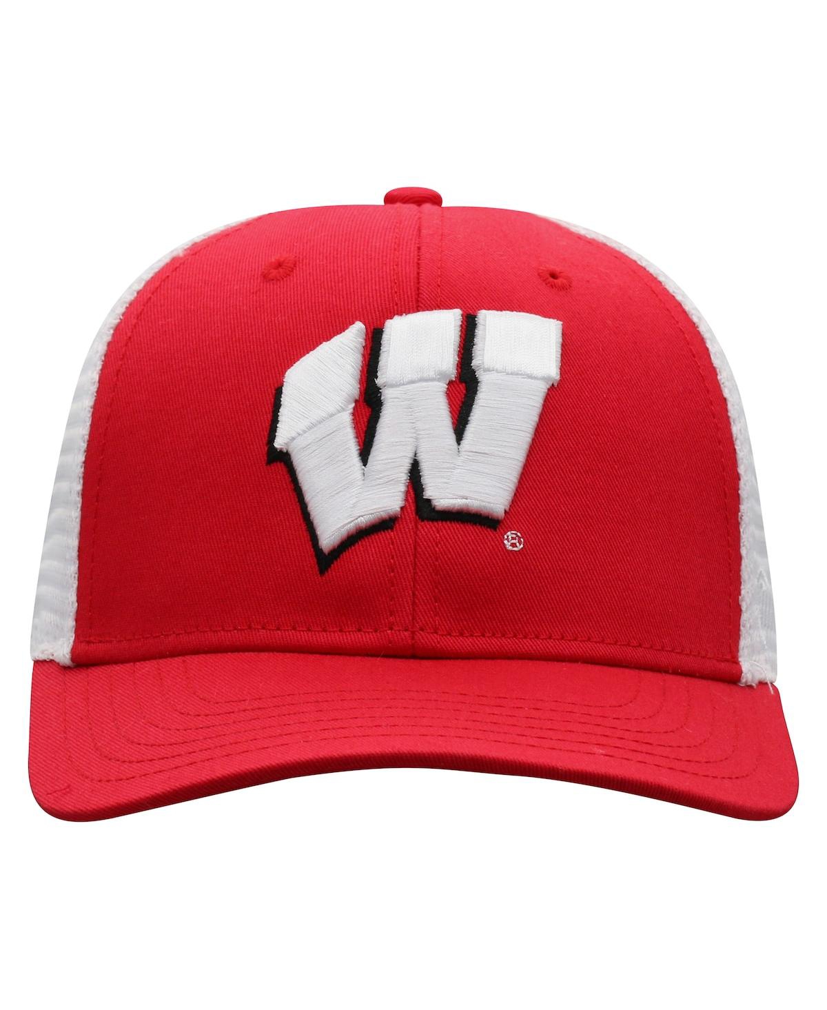 Top Of The World Men's  Red, White Wisconsin Badgers Trucker Snapback Hat In Red,white