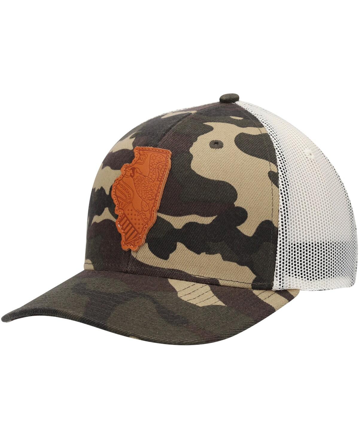 Shop Local Crowns Men's  Camo Illinois Icon Woodland State Patch Trucker Snapback Hat