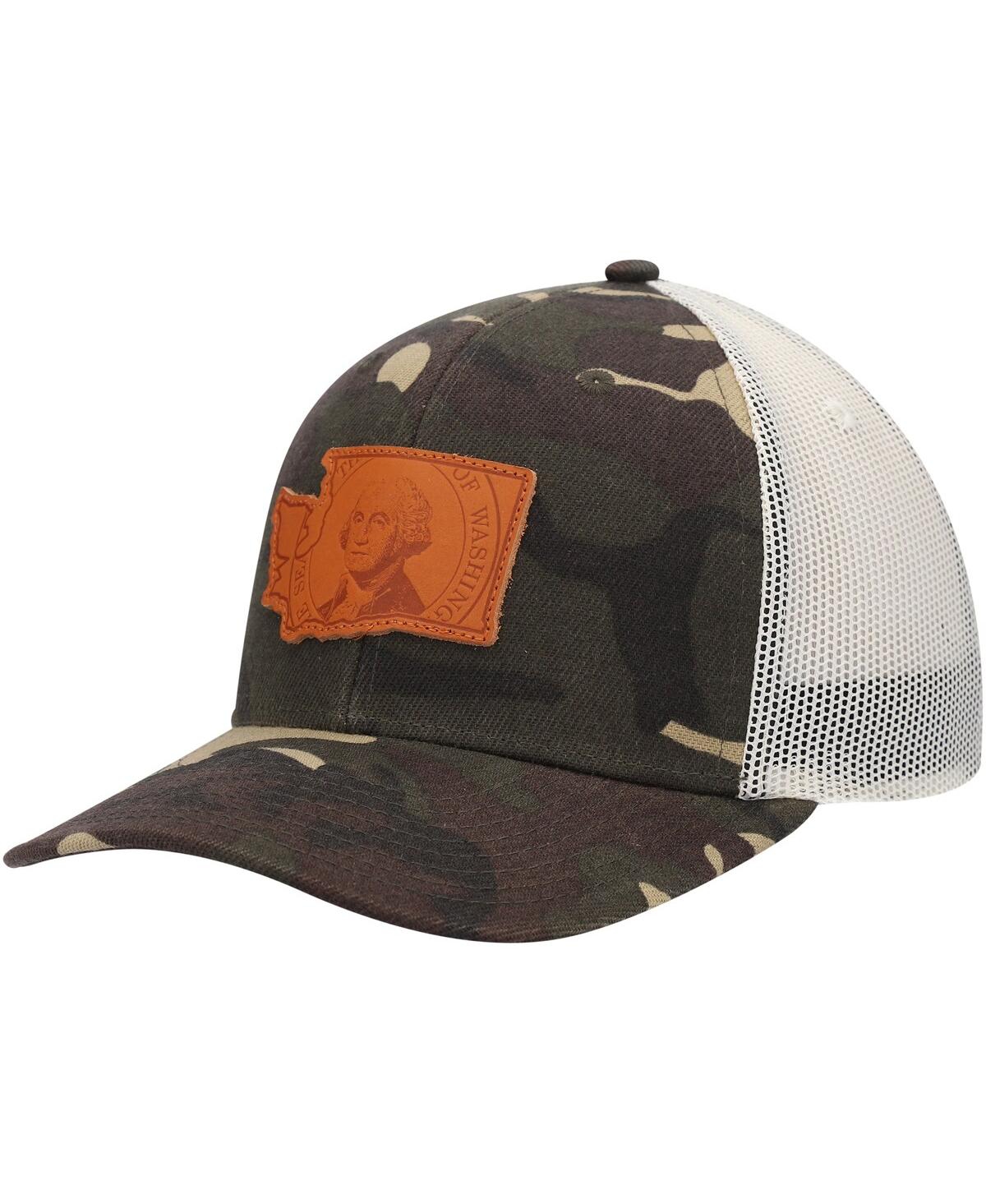 Shop Local Crowns Men's  Camo Washington Icon Woodland State Patch Trucker Snapback Hat