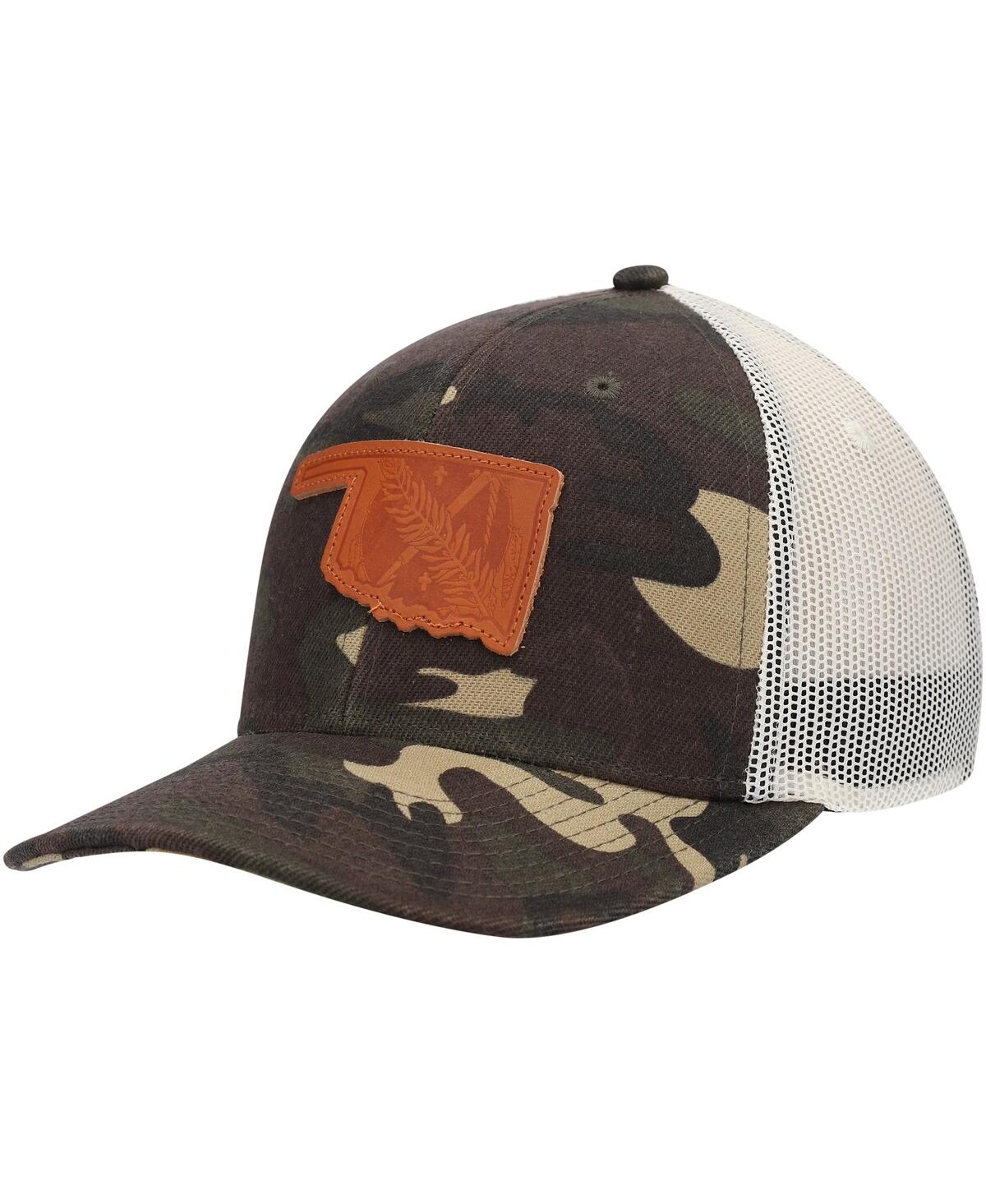 Shop Local Crowns Men's  Camo Oklahoma Icon Woodland State Patch Trucker Snapback Hat