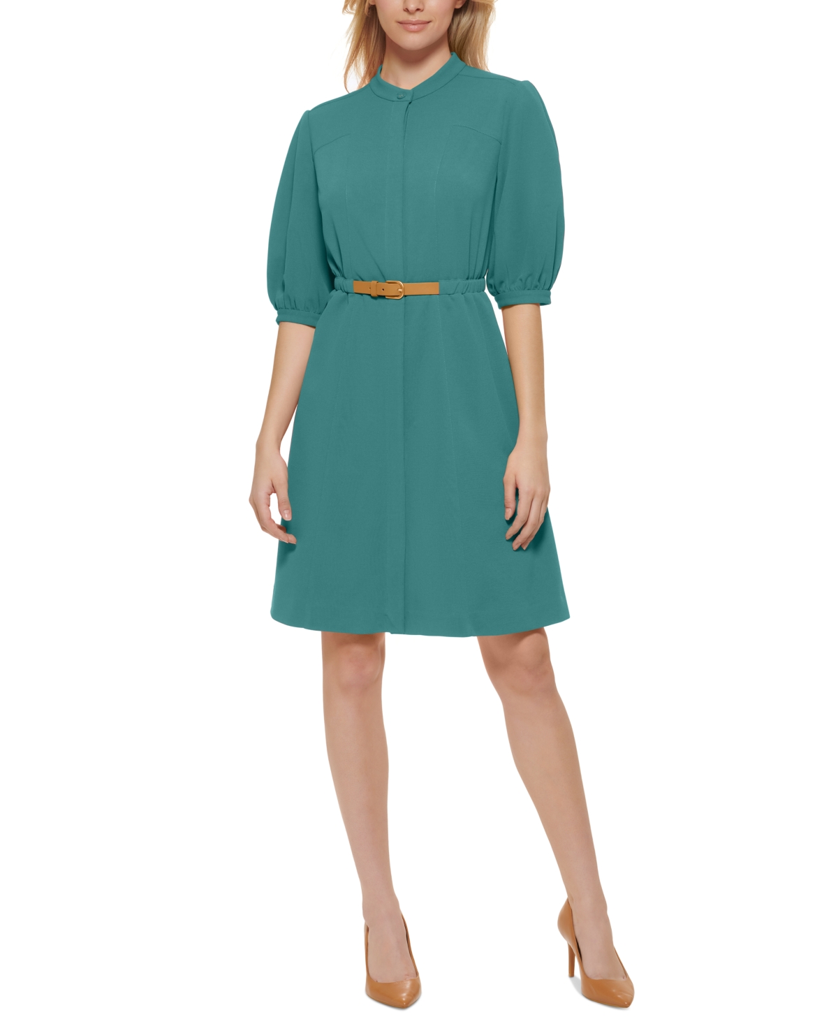 Calvin Klein Puff-sleeve A-line Dress In Meadow | ModeSens