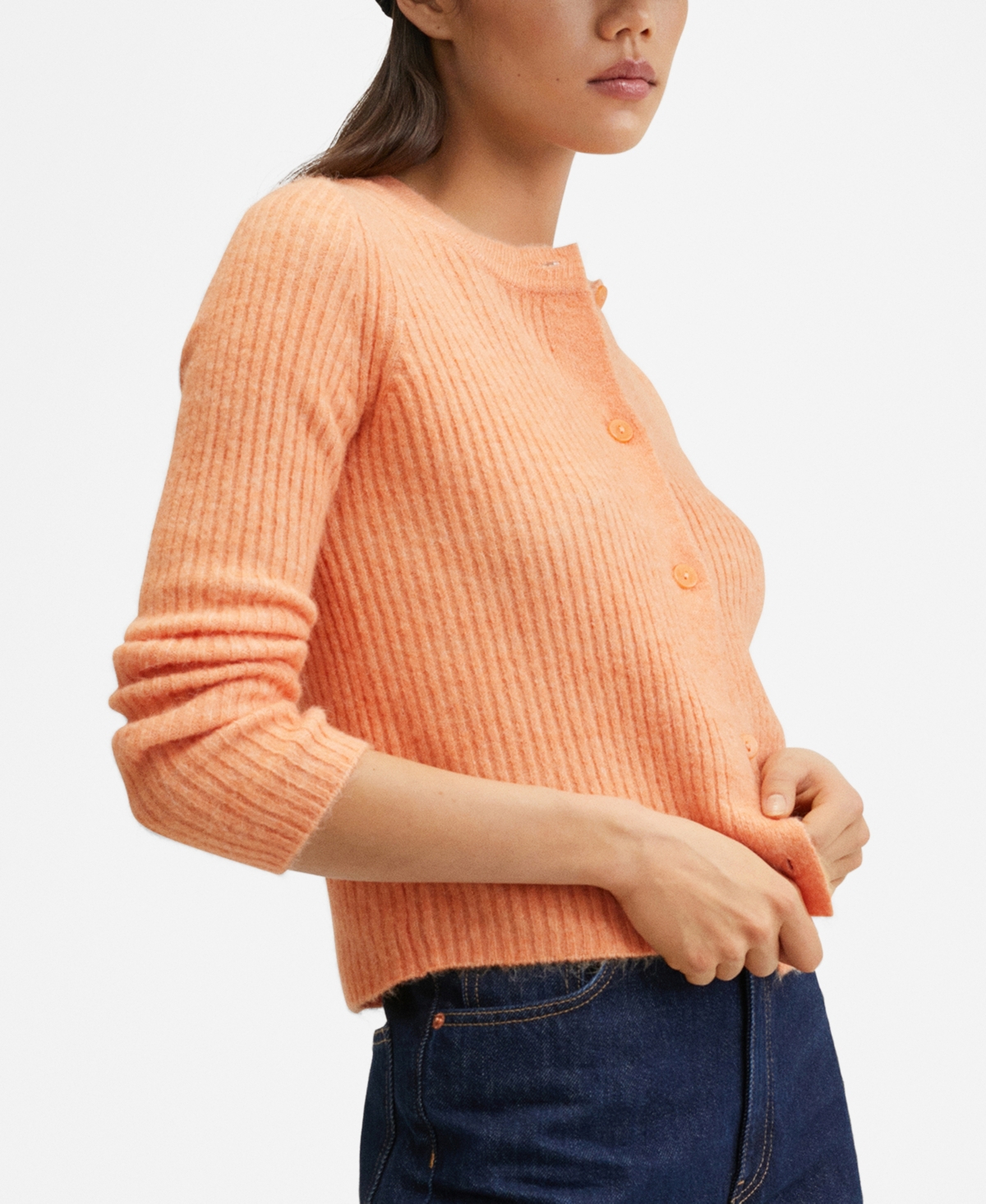 Mango Women's Ribbed Knit Cardigan In Clementine ModeSens