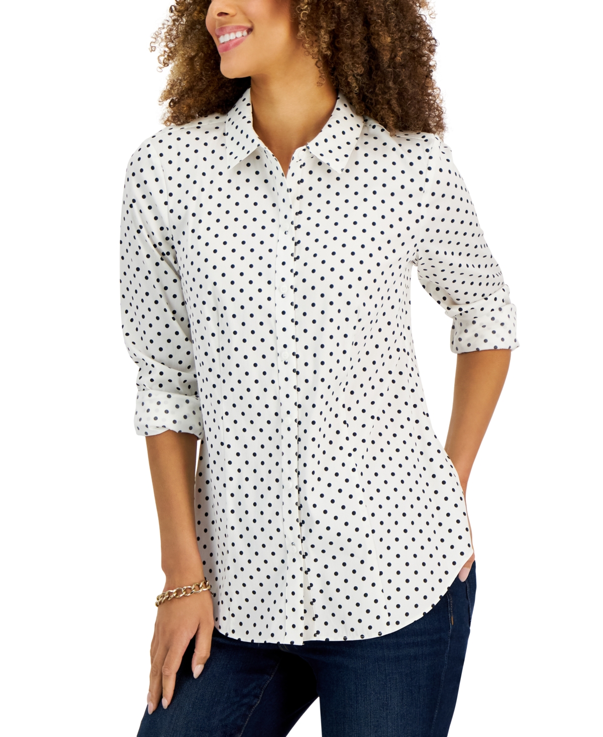 Charter Club Women's Button-Front Dot Print Top, Created for Macy's