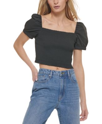 DKNY Jeans - Women's Cotton Puff-Sleeve Crop Top