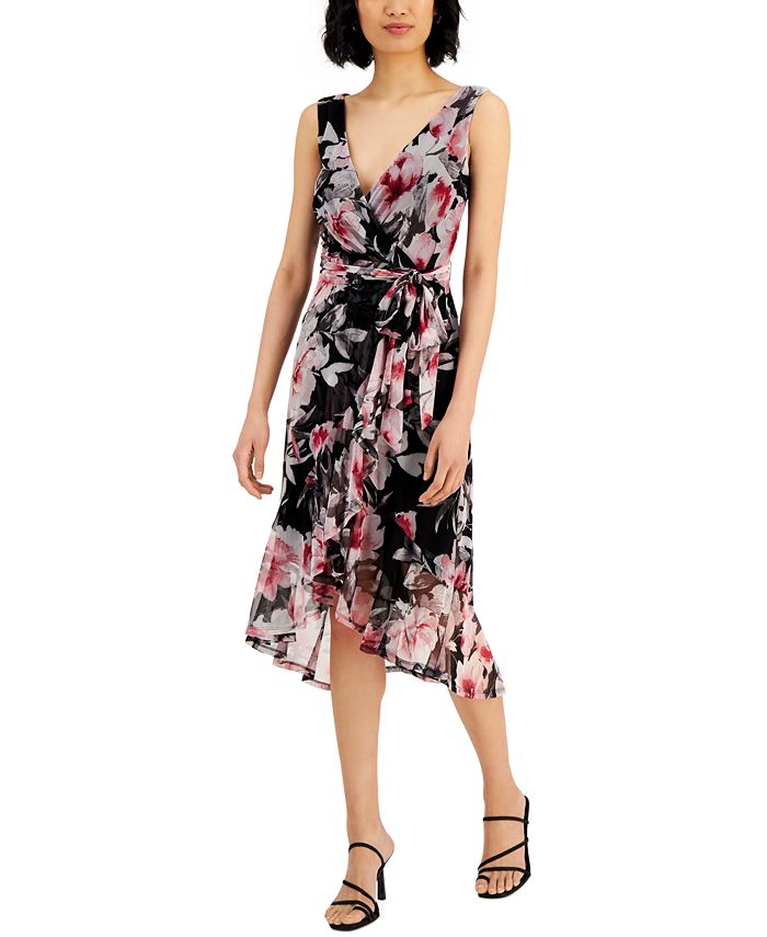 Connected Women's Floral-Print Ruffled Wrap Dress - Macy's