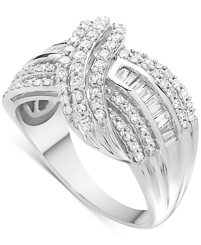 Macy's Diamond Round & Baguette Swirl Statement Ring (1 ct. t.w.) in ...