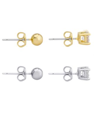 Women's 14k Gold In Fine Silver Plated Ball Round Cubic Zirconia Stud Earrings Set, 8 Pieces