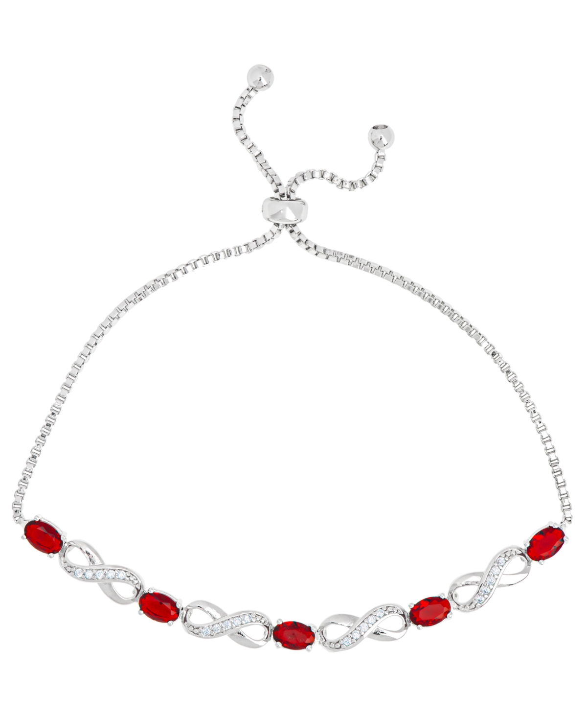Shop Macy's Women's Fine Silver Plated Simulated Ruby Cubic Zirconia Infinity Bracelet