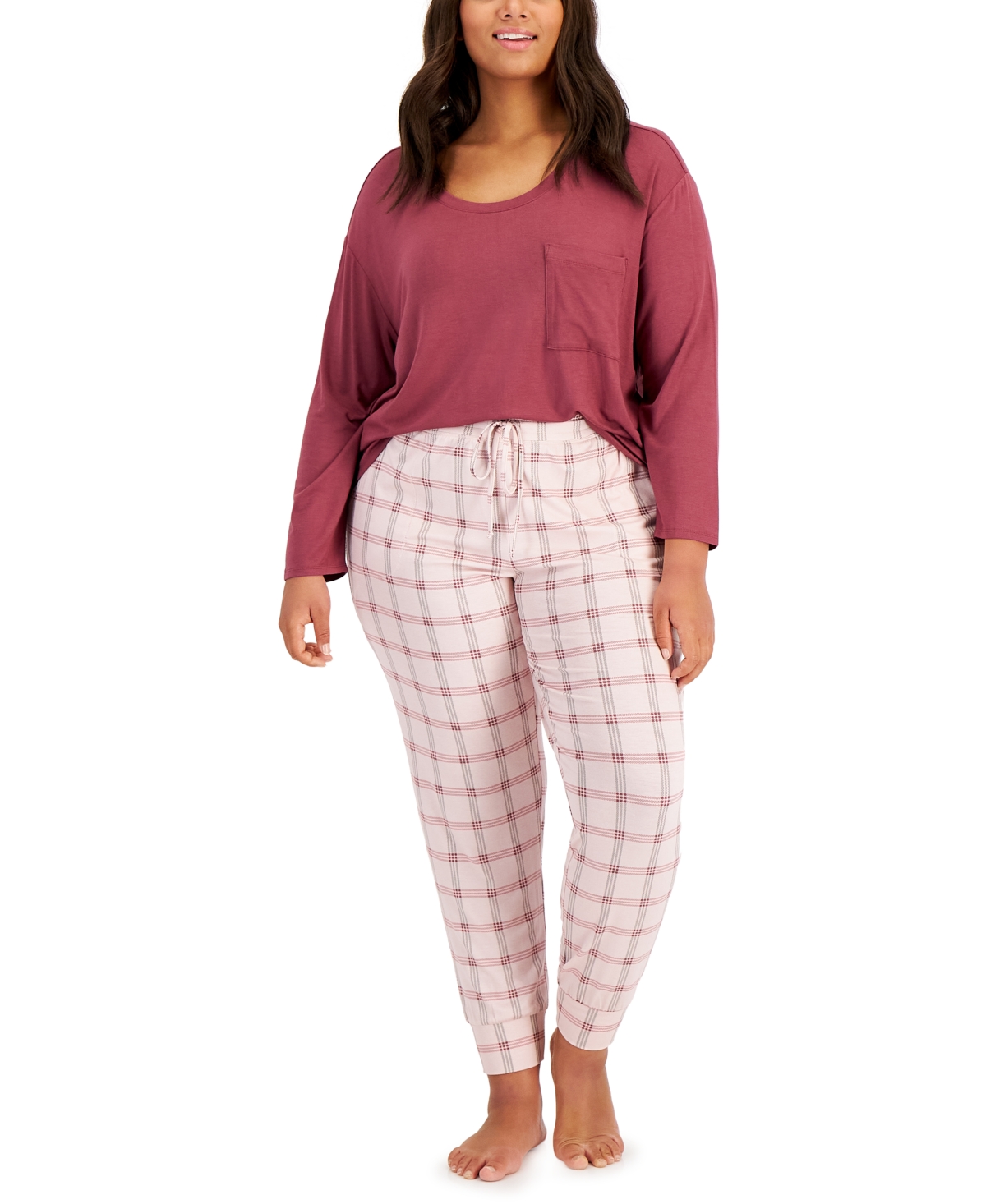 Alfani Plus Size Plaid Sleep Jogger Pants, Created for Macy's