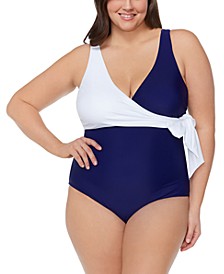 Trendy Plus Size Bahia Faux Wrap One-Piece Swimsuit