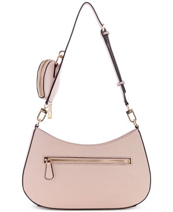 guess alexie top zip shoulder bag brown logo