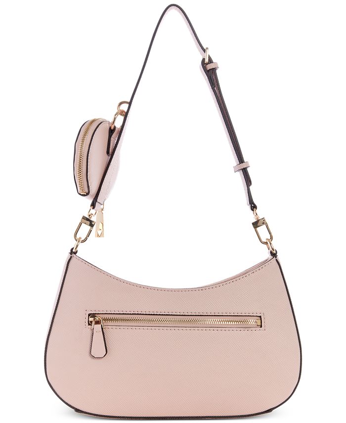 guess alexie top zip shoulder bag brown logo