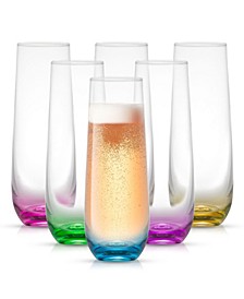 Hue Colored Stemless 9.4 Oz Champagne Flute Glass Set, 6 Pieces