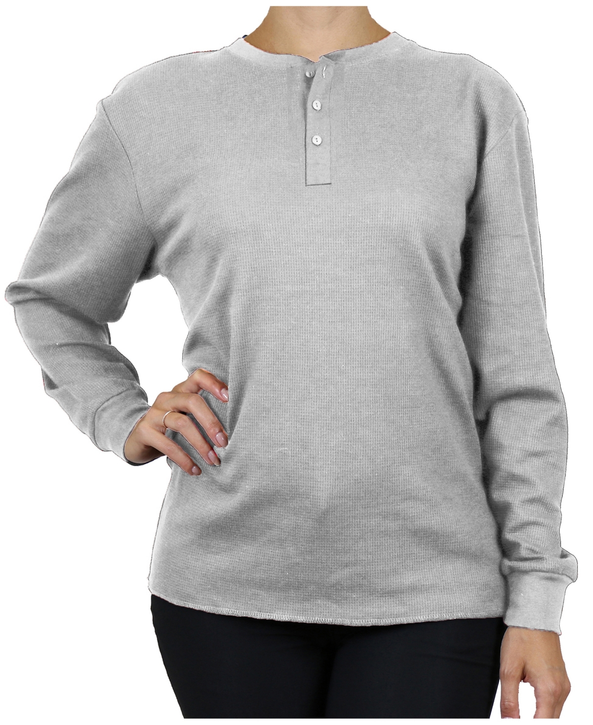 Shop Galaxy By Harvic Women's Oversize Loose Fitting Waffle-knit Henley Thermal Sweater In Heather Gray