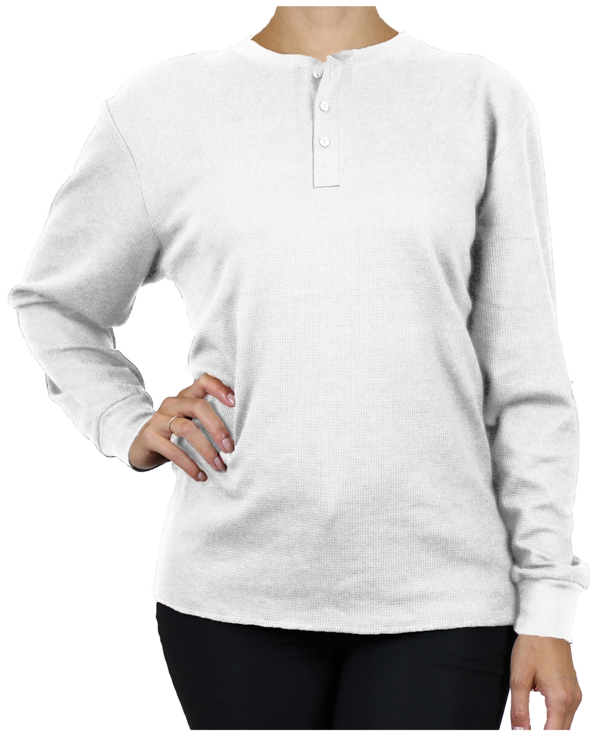 Galaxy By Harvic Women's Oversize Loose Fitting Waffle-knit Henley Thermal Sweater In White