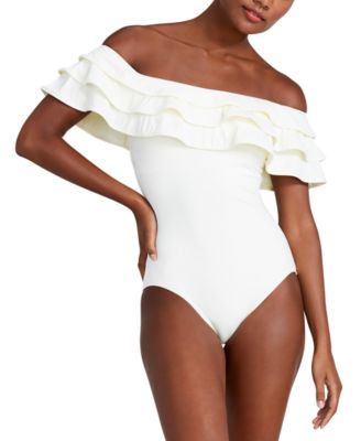 white off the shoulder one piece swimsuit