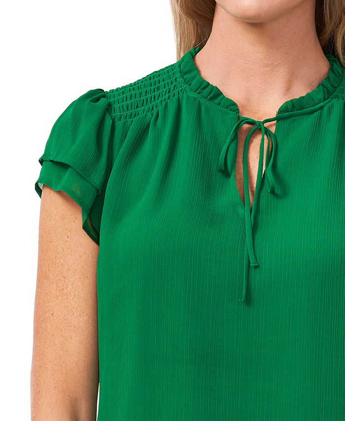 CeCe Women's TieNeck FlutterSleeve Short Sleeve Blouse Macy's