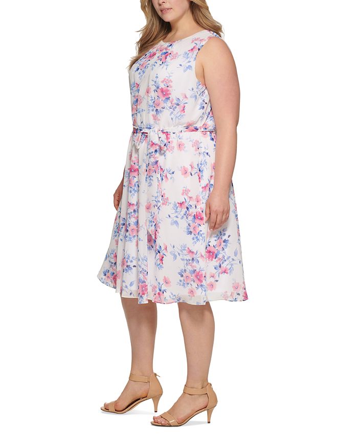 Jessica Howard Plus Size Belted Chiffon Dress - Macy's