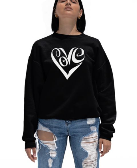 Женская толстовка LA Pop Art Crewneck Word Art Script Love Heart Sweatshirt Top, цвет: Чёрный