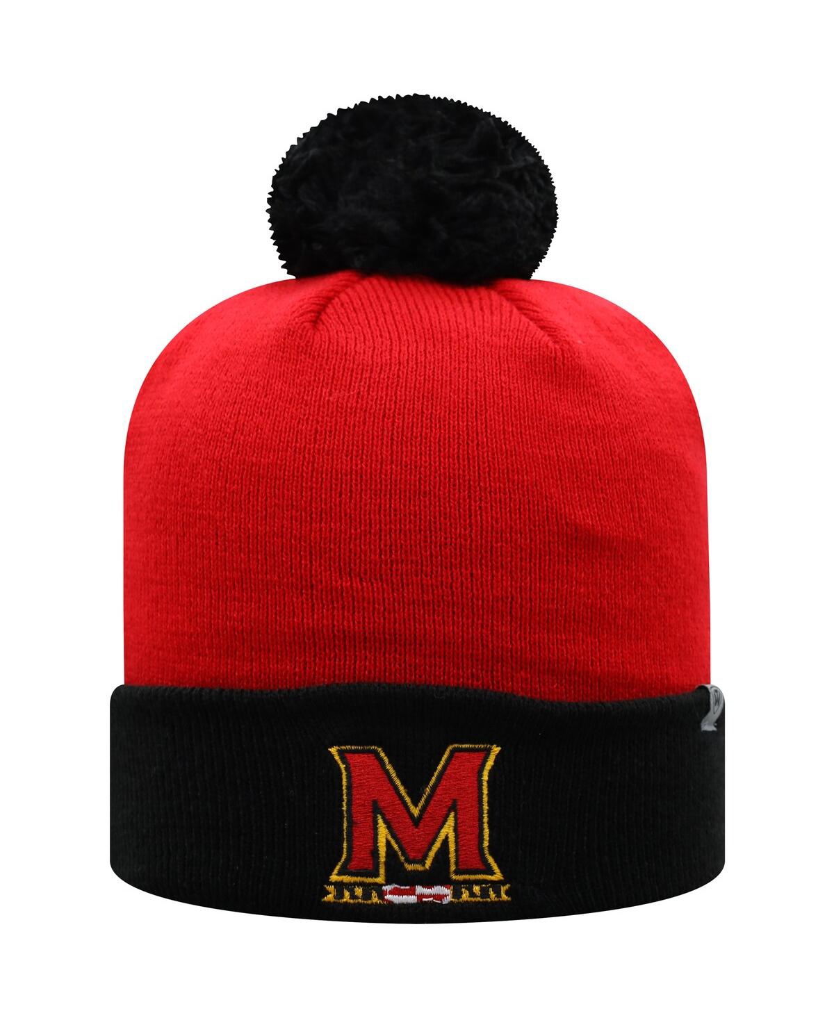 Top Of The World Men's  Red, Black Maryland Terrapins Core 2-tone Cuffed Knit Hat With Pom In Red,black