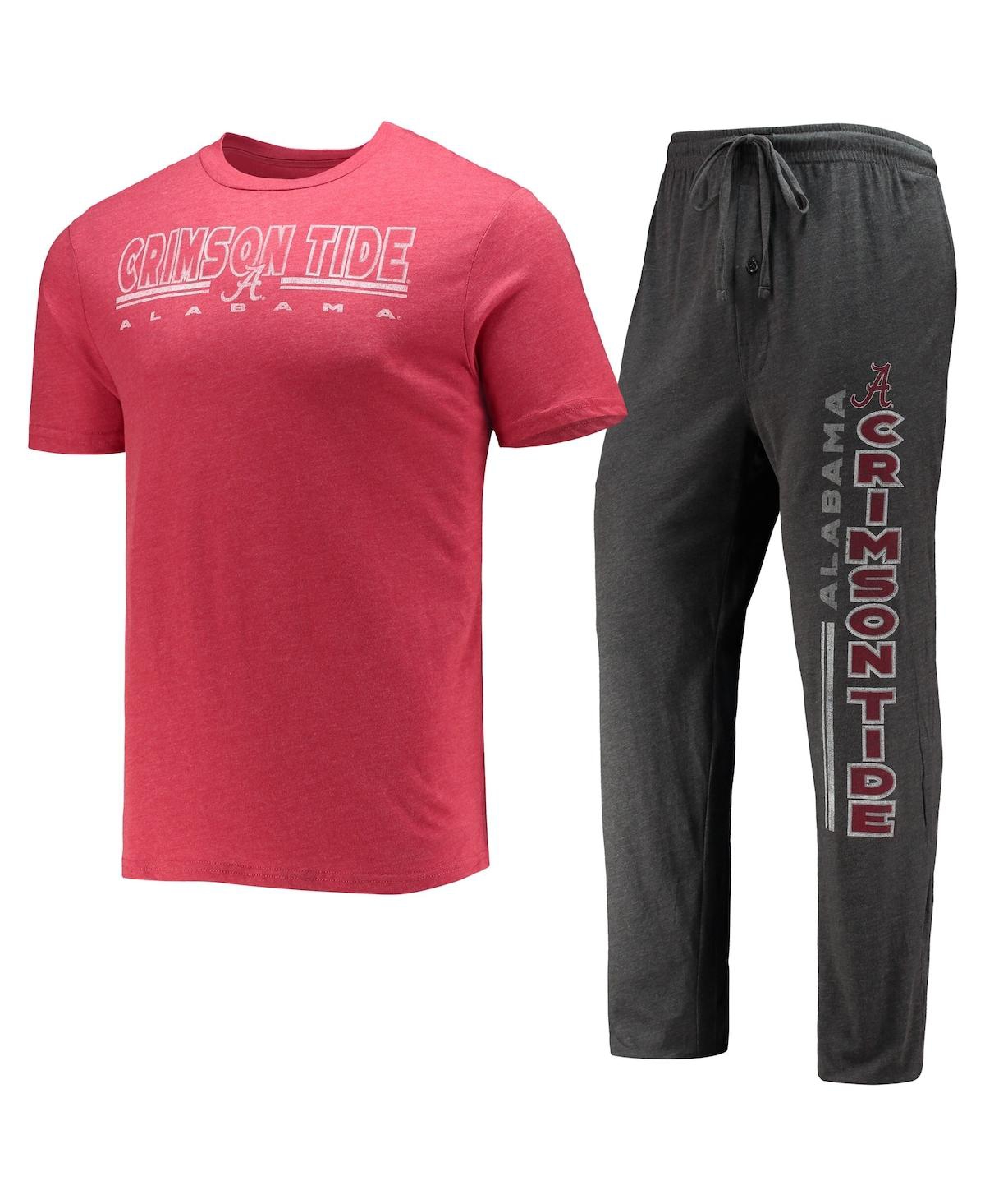 Men's Concepts Sport Heathered Charcoal, Crimson Alabama Crimson Tide Meter T-shirt and Pants Sleep Set - Heathered Charcoal, Crimson