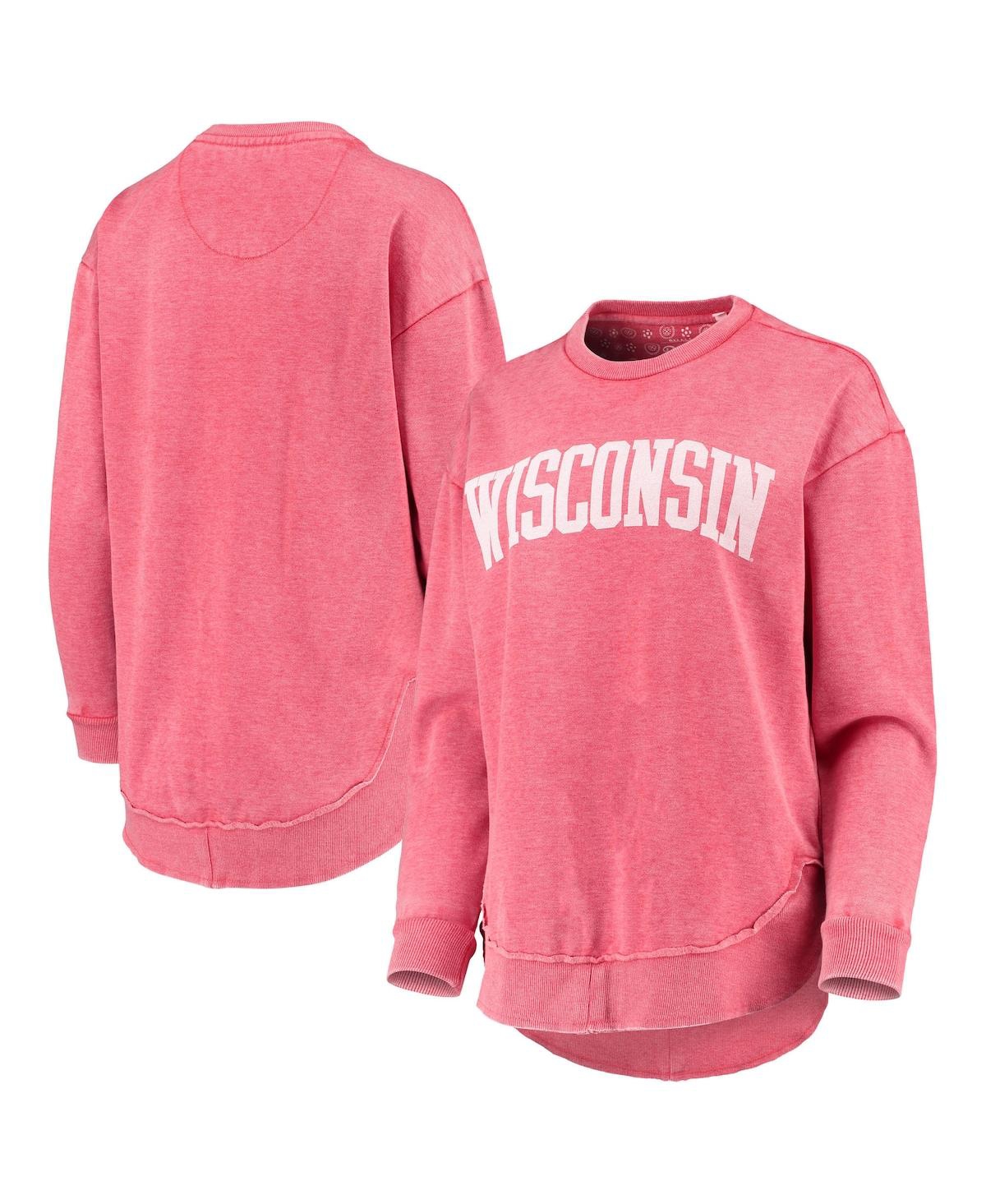 Women's Pressbox Red Wisconsin Badgers Vintage-Like Wash Pullover Sweatshirt - Red