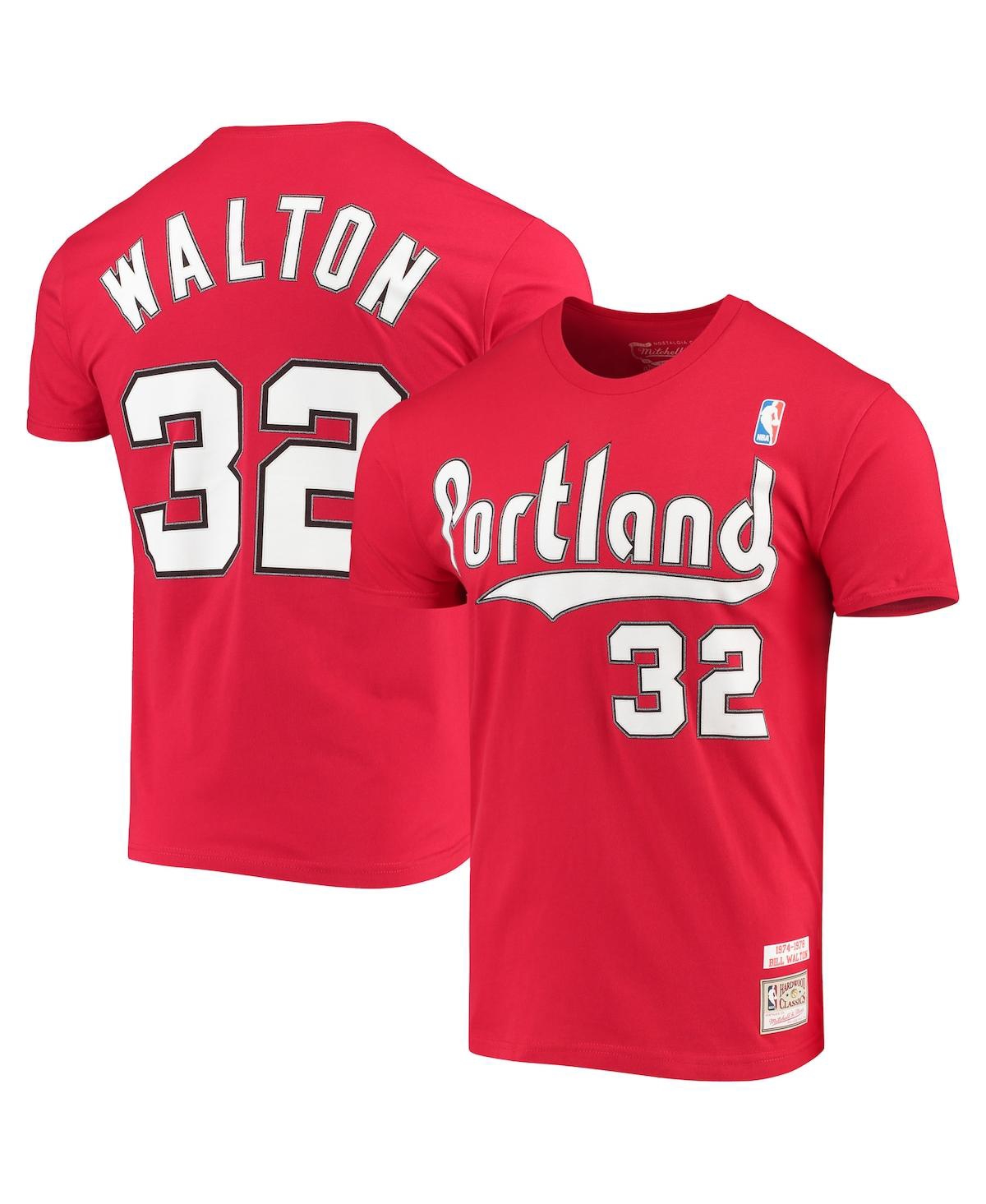 Men's Mitchell & Ness Bill Walton Red Portland Trail Blazers Hardwood Classics Player Name and Number T-shirt - Red