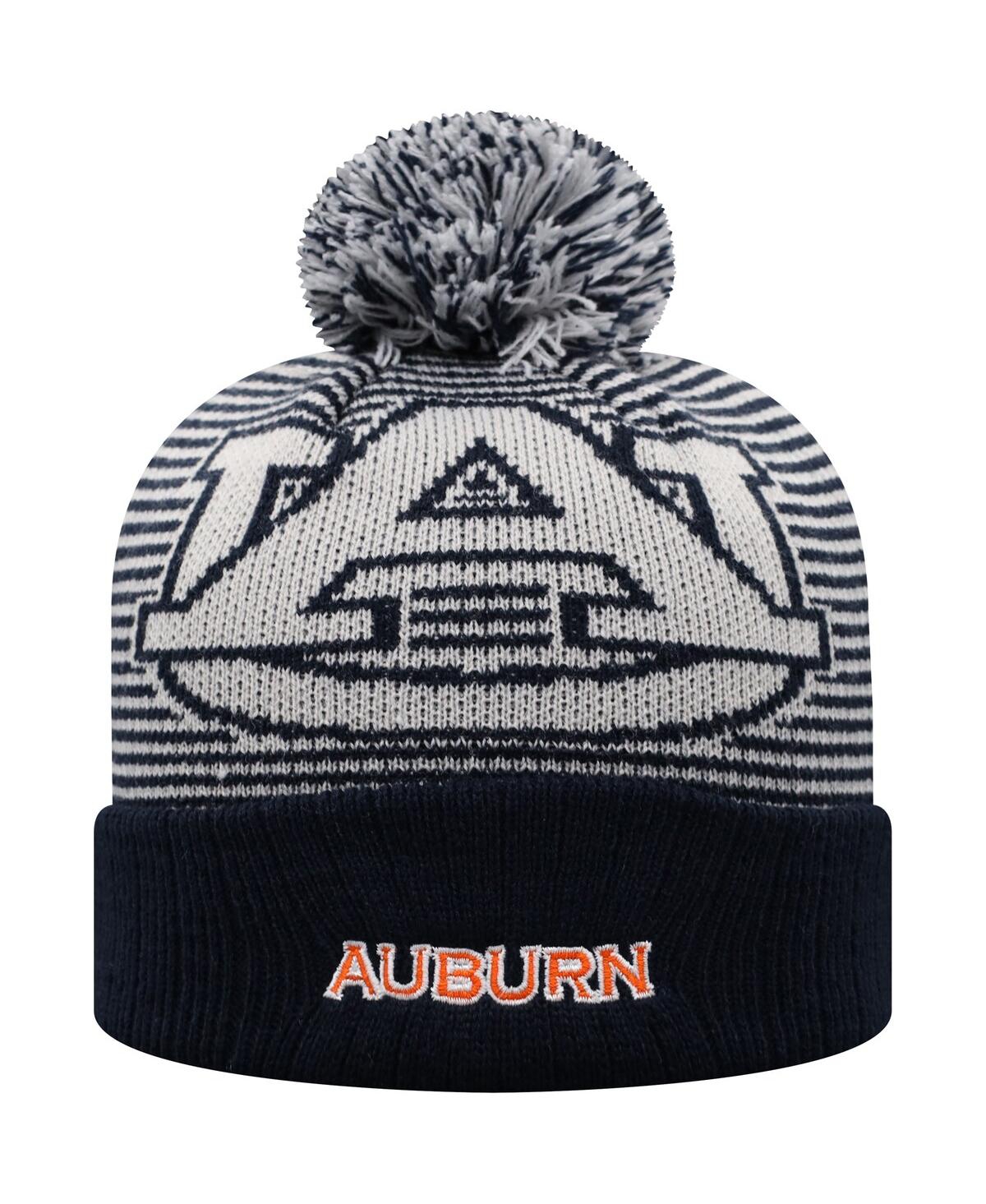Top Of The World Kids' Big Boys  Navy Auburn Tigers Line Up Cuffed Knit Hat With Pom