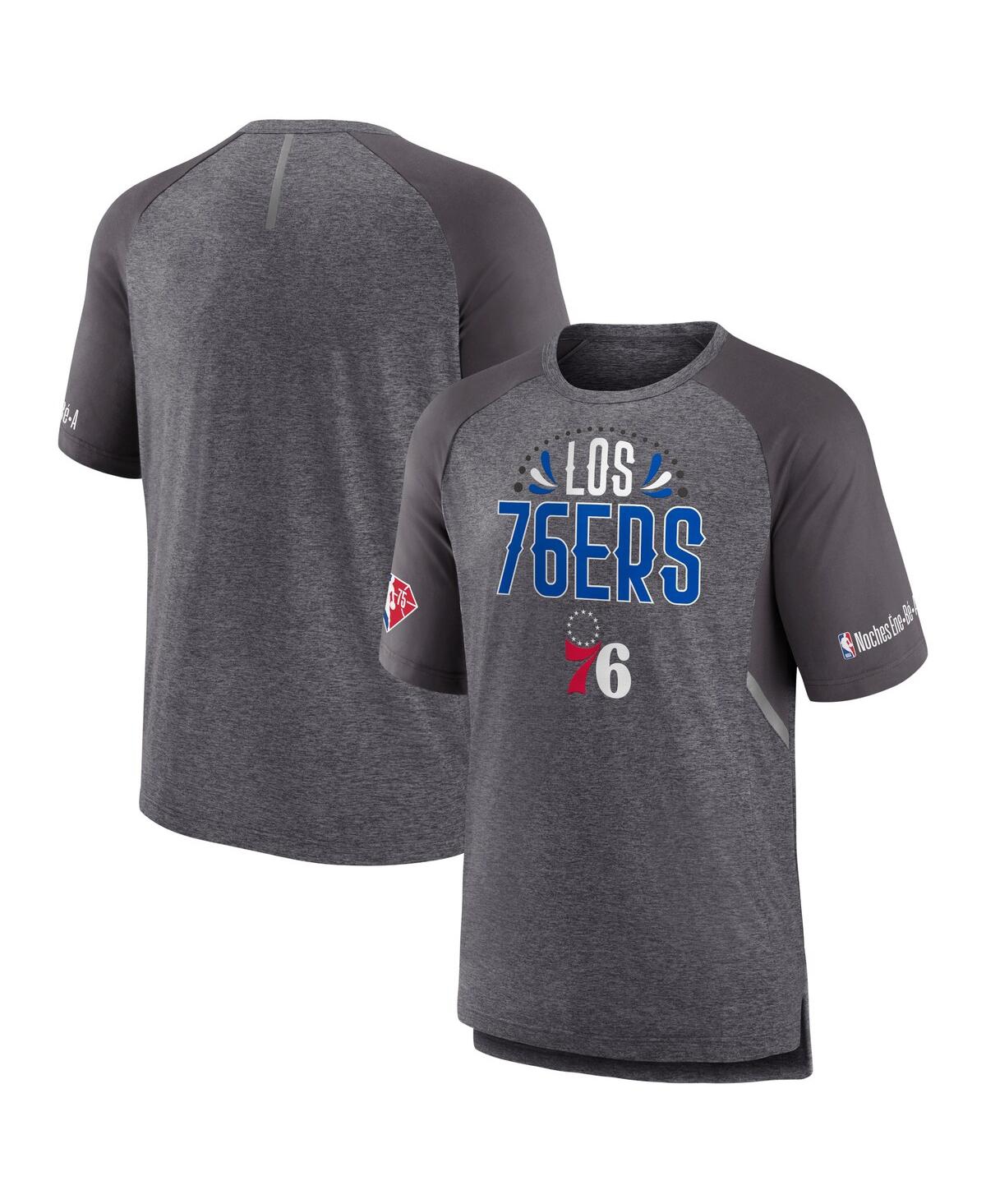 Fanatics Branded Heathered Gray Philadelphia 76ers 2022 Noches Ene-be-a Core Shooting Raglan T-shirt In Heathered Gray