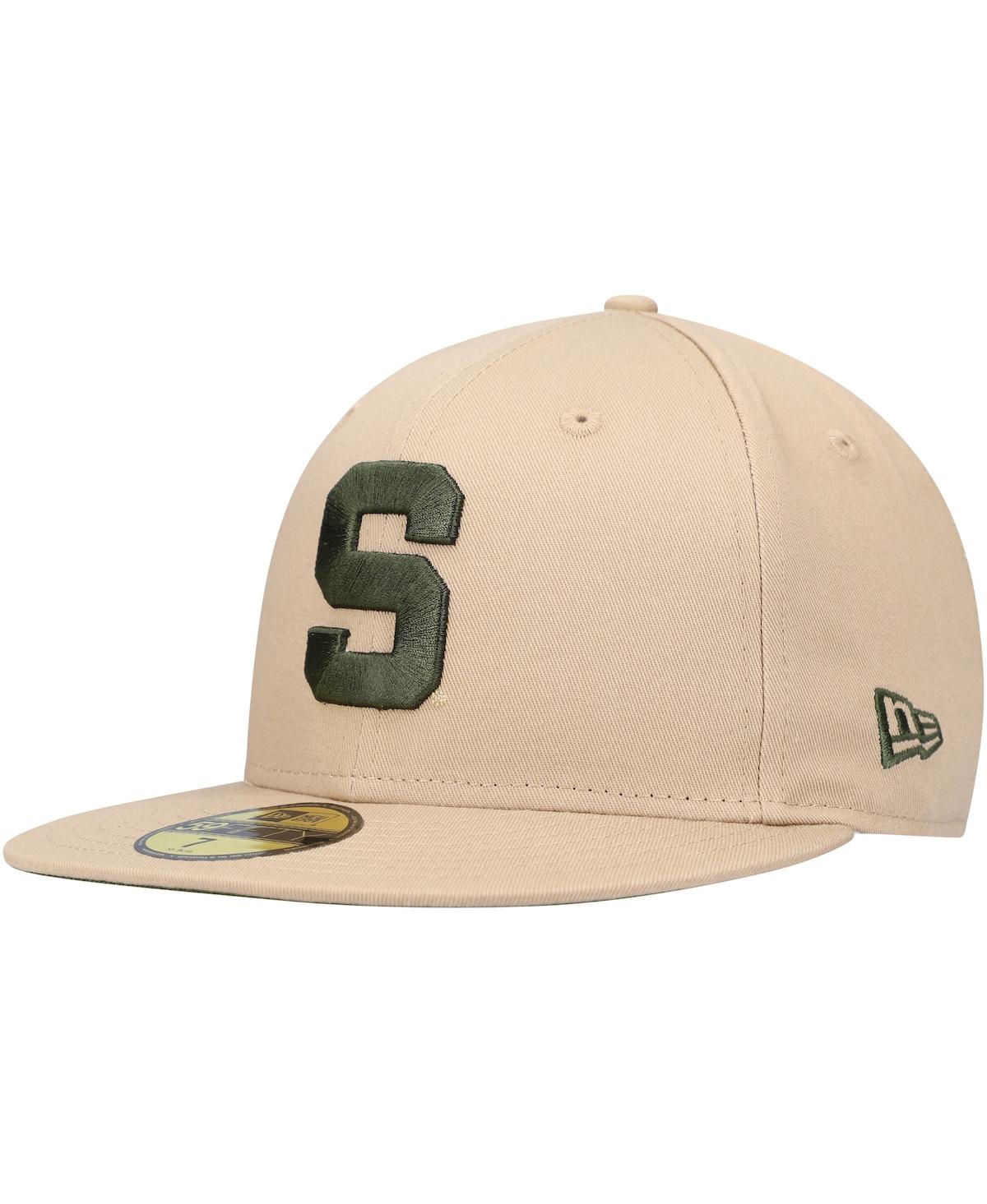 NEW ERA MEN'S NEW ERA TAN MICHIGAN STATE SPARTANS CAMEL & RIFLE 59FIFTY FITTED HAT 
