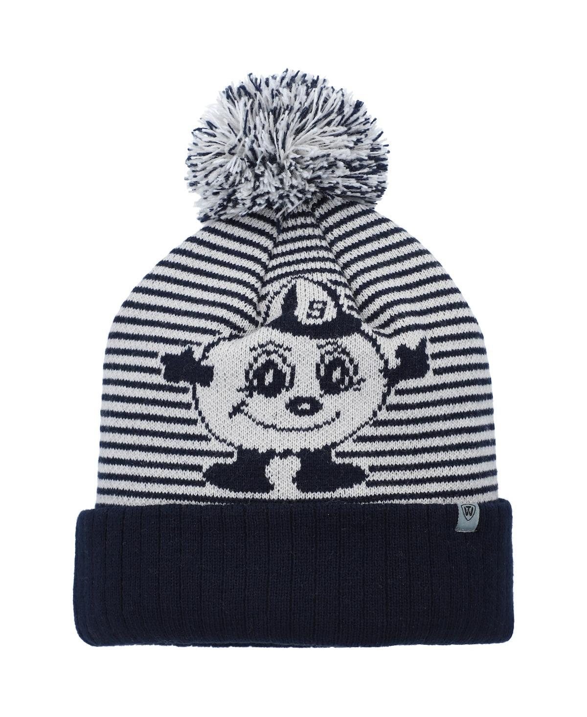 Top Of The World Navy Syracuse Orange Line Up Cuffed Knit Hat With Pom In Navy