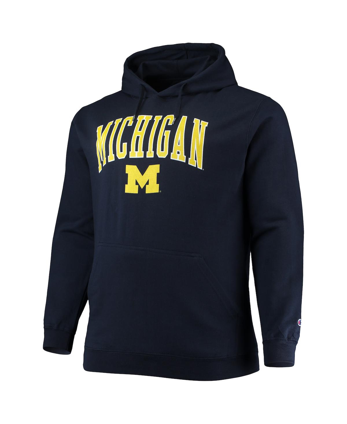Shop Champion Men's  Navy Michigan Wolverines Big And Tall Arch Over Logo Powerblend Pullover Hoodie
