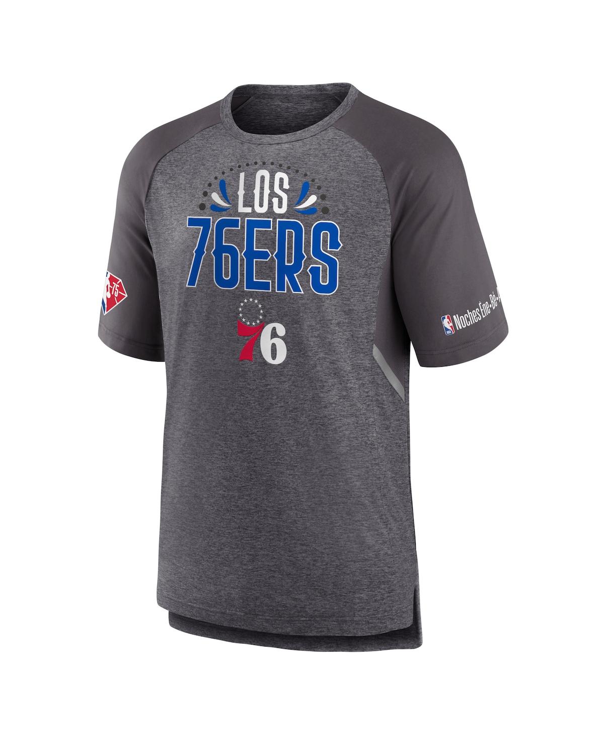 Fanatics Branded Heathered Gray Philadelphia 76ers 2022 Noches Ene-be-a Core Shooting Raglan T-shirt In Heathered Gray