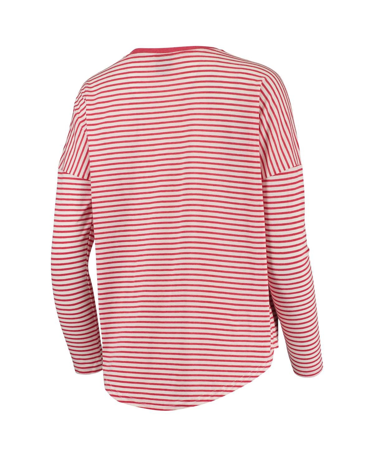 University Girl Women's Scarlet And White Ohio State Buckeyes Melange Striped Boxy Long Sleeve T-shirt In Scarlet,white