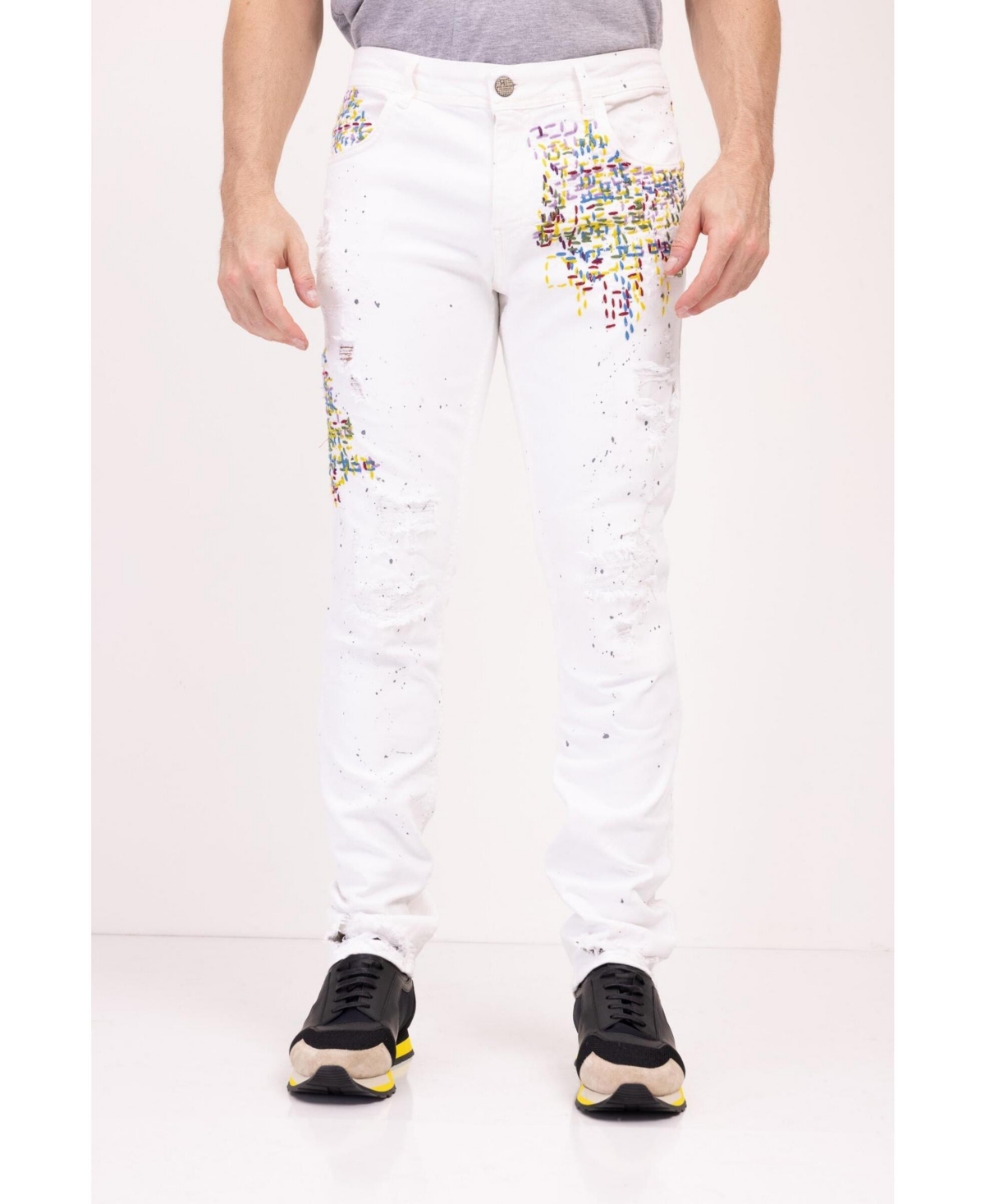 Men's Modern Embroidered Denim Jeans - White