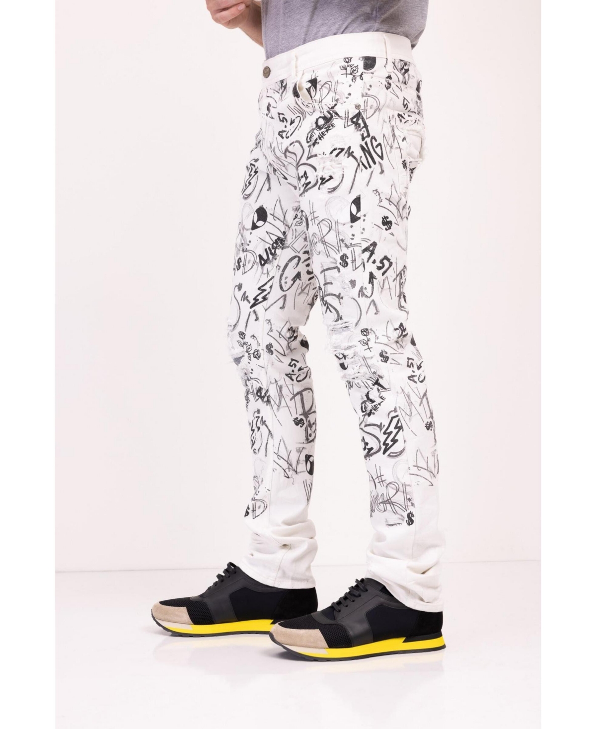 Ron Tomson Men's Modern Straight Scribble Denim Jeans